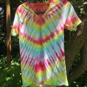 Homemade, Vegan, Natural Tie Dye V neck T-shirt